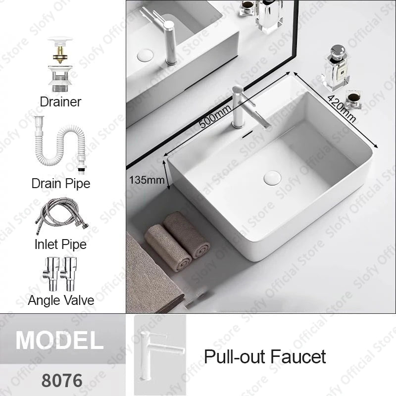 Modern White Ceramic Bathroom Basin – Luxury Multi-Size Artistic Sink