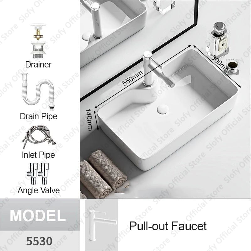 Modern White Ceramic Bathroom Basin – Luxury Multi-Size Artistic Sink