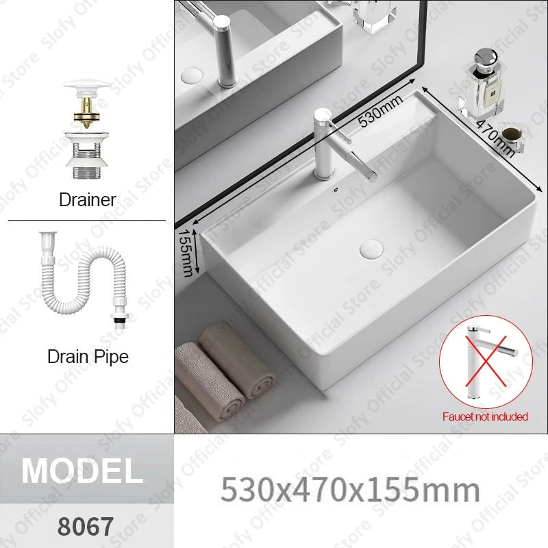 Modern White Ceramic Bathroom Basin – Luxury Multi-Size Artistic Sink