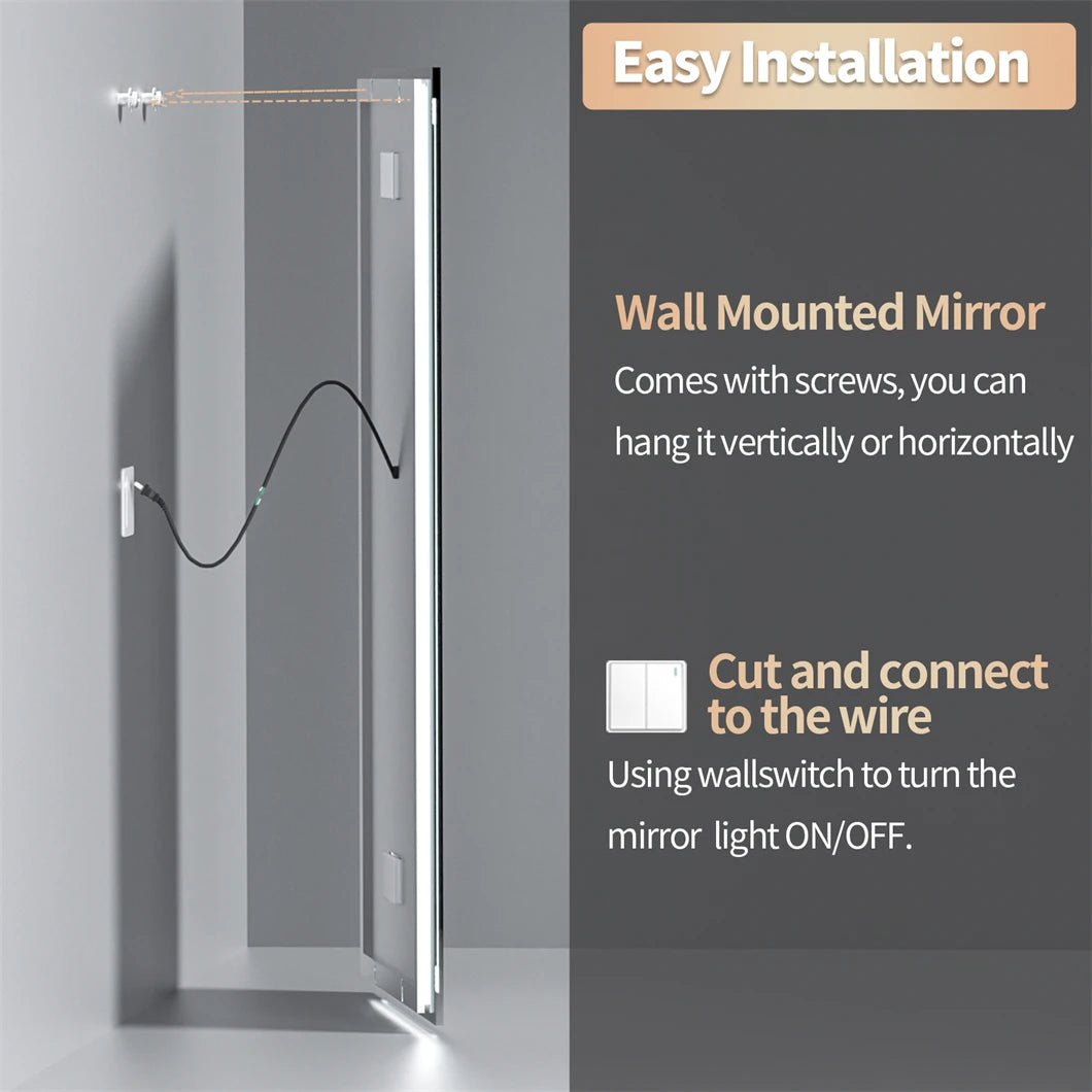 XXL Smart LED Bathroom Mirror – Bluetooth, Digital Display, Anti-Fog, Front & Back Lit