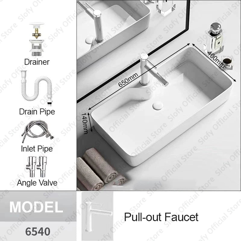 Modern White Ceramic Bathroom Basin – Luxury Multi-Size Artistic Sink