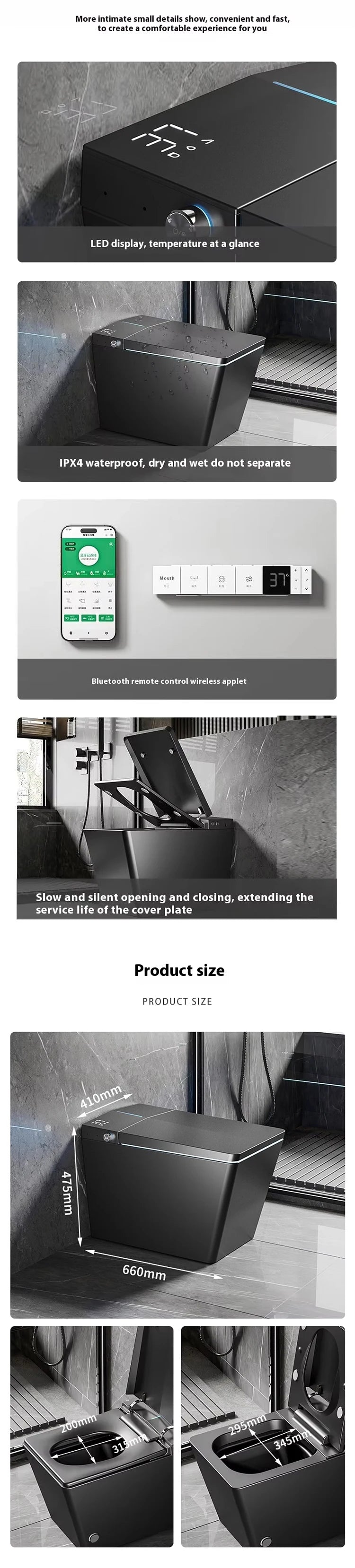 Luxury Tankless Smart Toilet – Matte Black Heated Electric Bidet