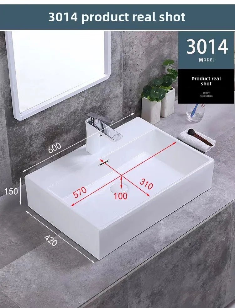 Square White Ceramic Countertop Basin – Multi-Size Vanity Sink