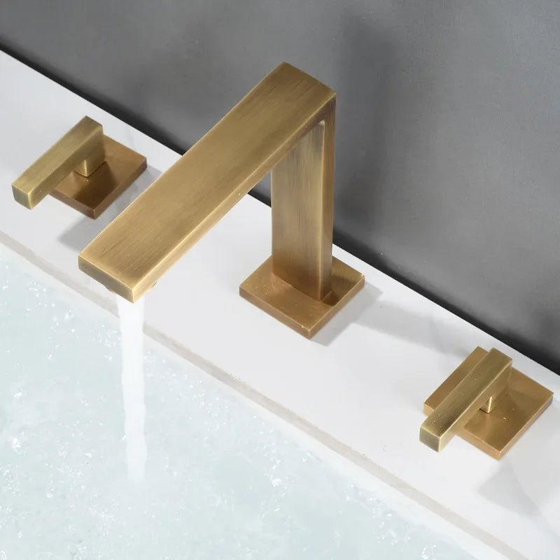 Brushed Gold Widespread Bathroom Faucet – 3-Hole, Dual Handle Mixer Tap