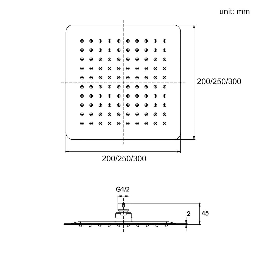 Brushed Gold Square Rain Shower Head with Wall Arm