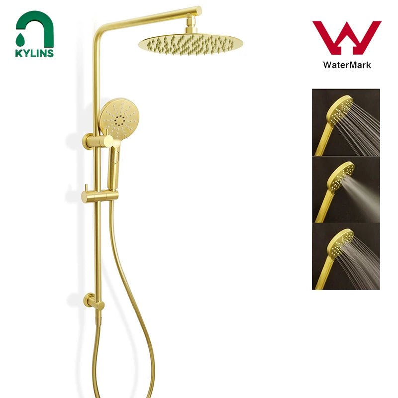 Brushed Gold Round Rain Shower Set with Sliding Rail