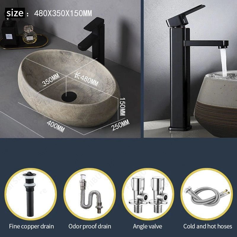 Oval Ceramic Vessel Sink – Above Counter Bathroom Basin
