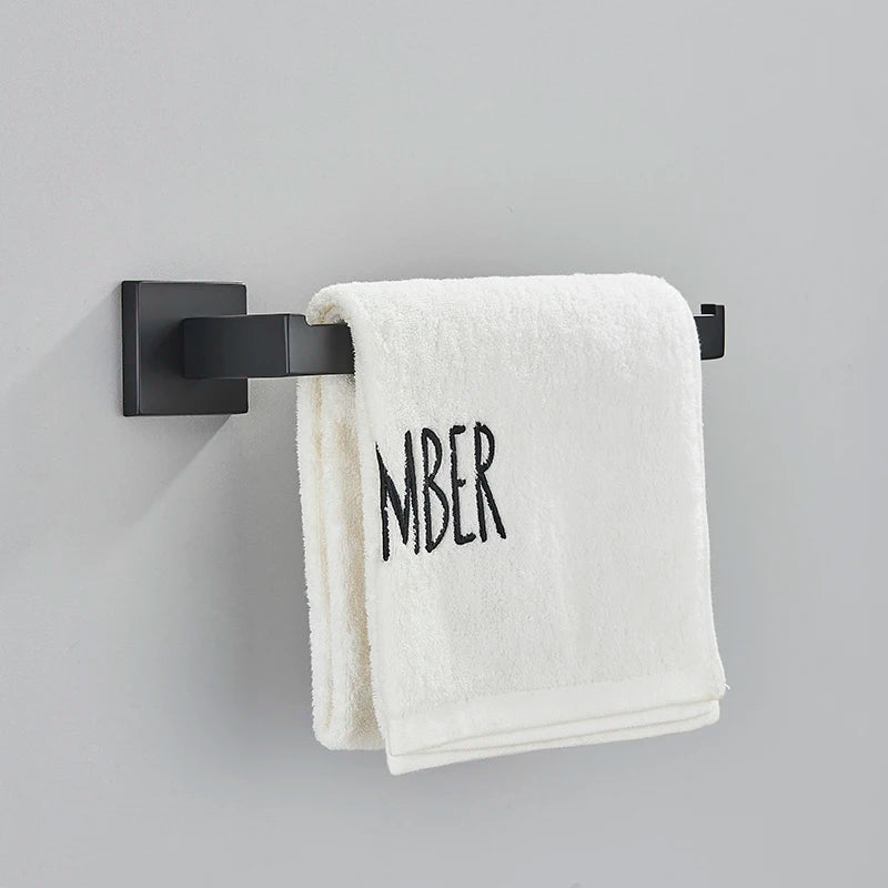 Matte Black Bathroom Accessories Set – Wall Shelf, Towel Rail, Hooks & Toilet Roll Holder