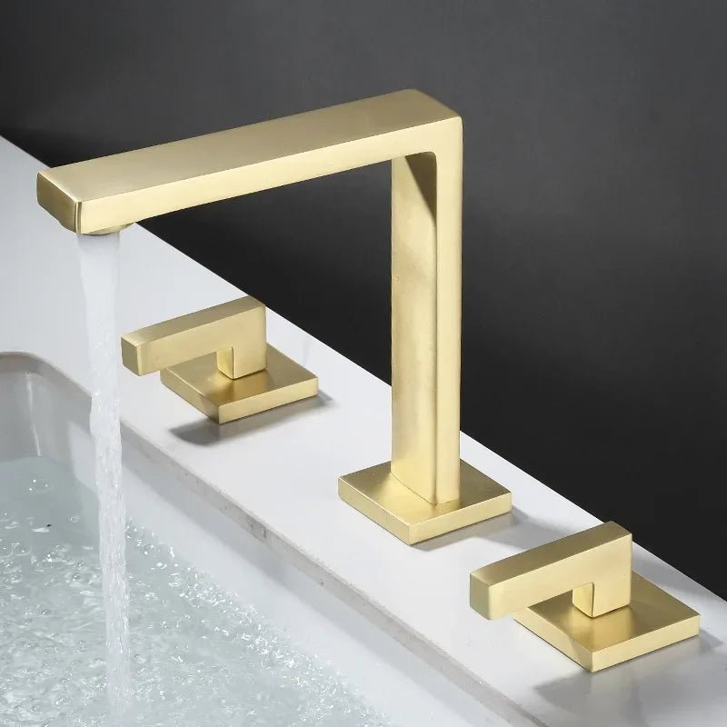 Brushed Gold Widespread Bathroom Faucet – 3-Hole, Dual Handle Mixer Tap