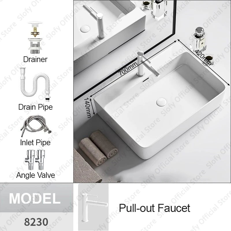 Modern White Ceramic Bathroom Basin – Luxury Multi-Size Artistic Sink