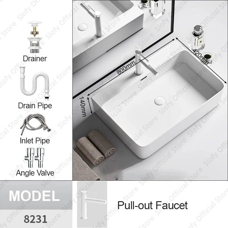 Modern White Ceramic Bathroom Basin – Luxury Multi-Size Artistic Sink