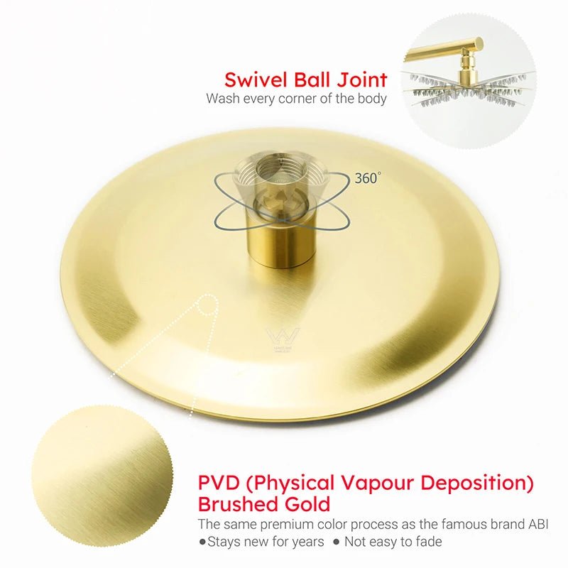 Brushed Gold Round Rain Shower Set with Sliding Rail