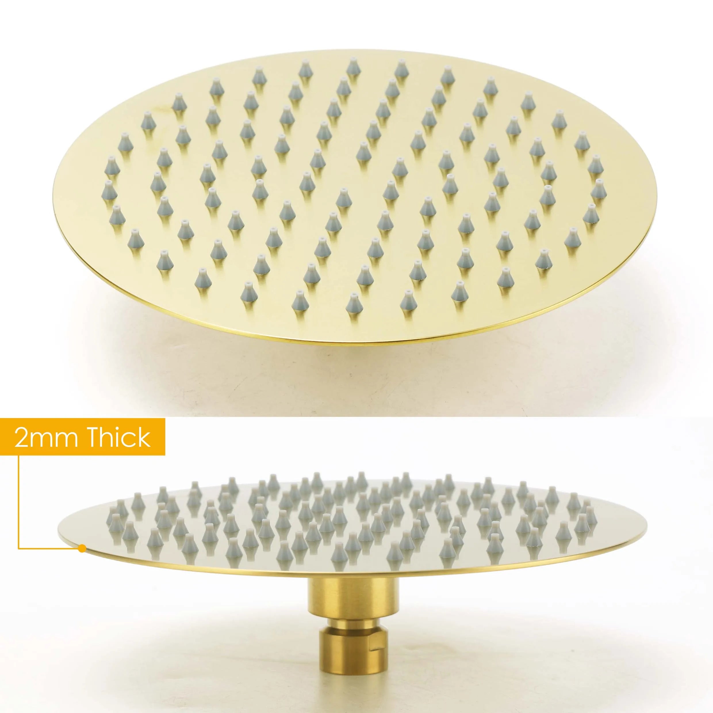 Brushed Gold Round Rain Shower Head with Swivel Gooseneck Arm