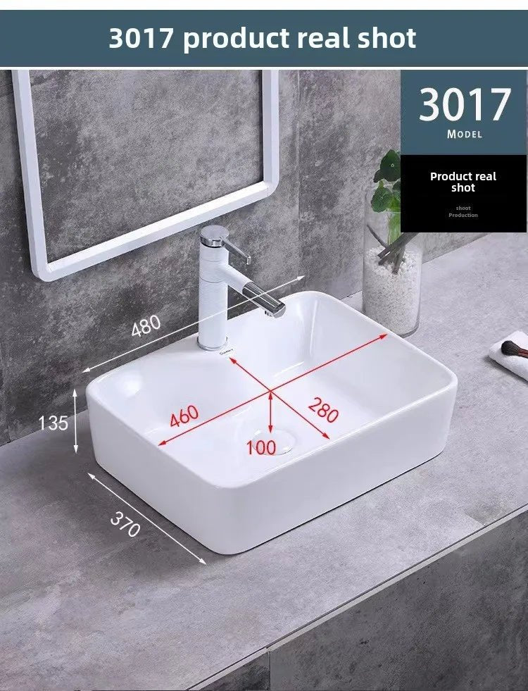 Square White Ceramic Countertop Basin – Multi-Size Vanity Sink