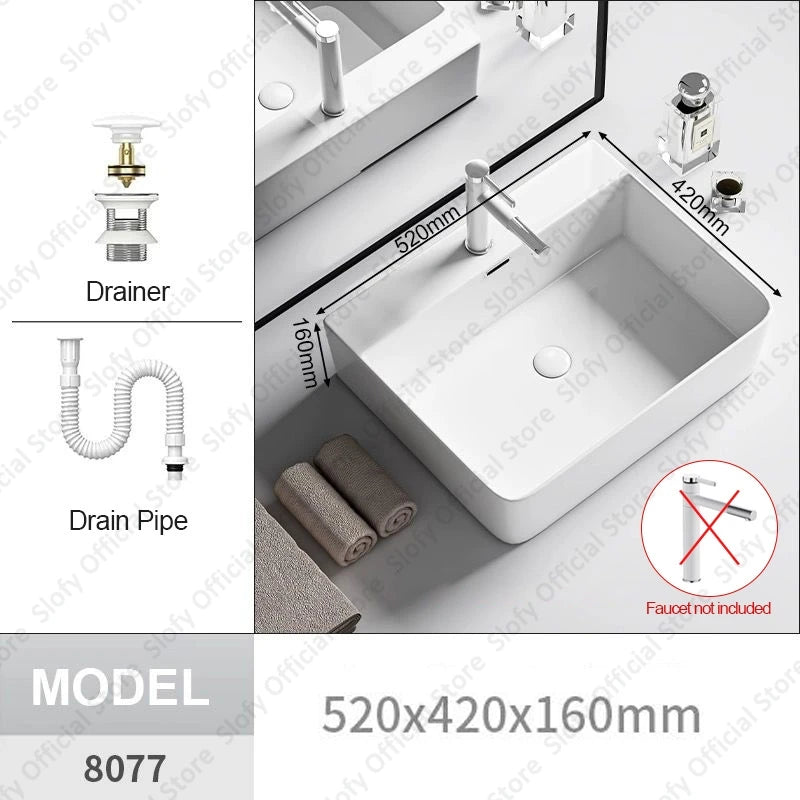 Modern White Ceramic Bathroom Basin – Luxury Multi-Size Artistic Sink