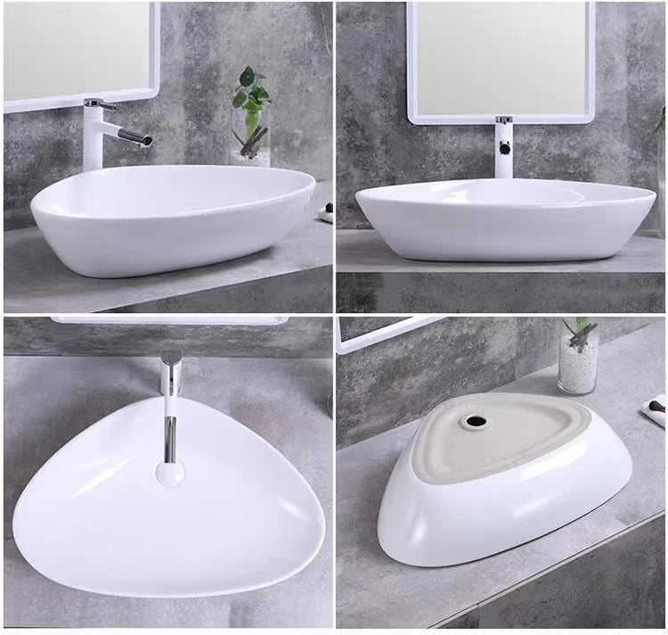 Square White Ceramic Countertop Basin – Multi-Size Vanity Sink