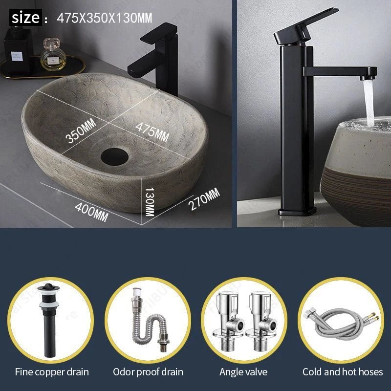 Oval Ceramic Vessel Sink – Above Counter Bathroom Basin