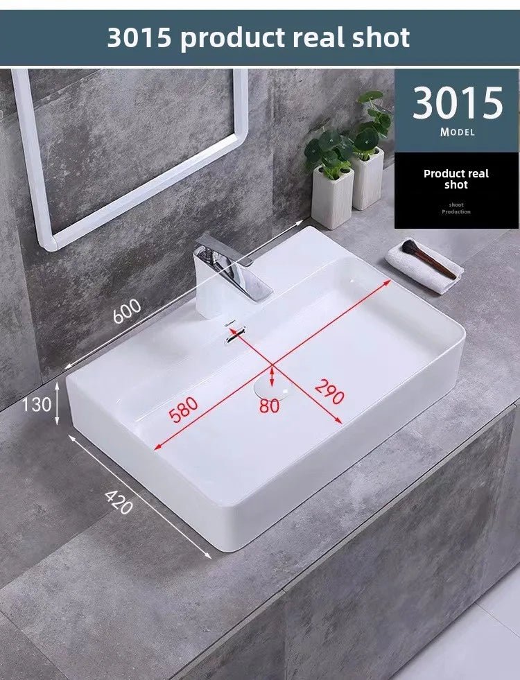 Square White Ceramic Countertop Basin – Multi-Size Vanity Sink