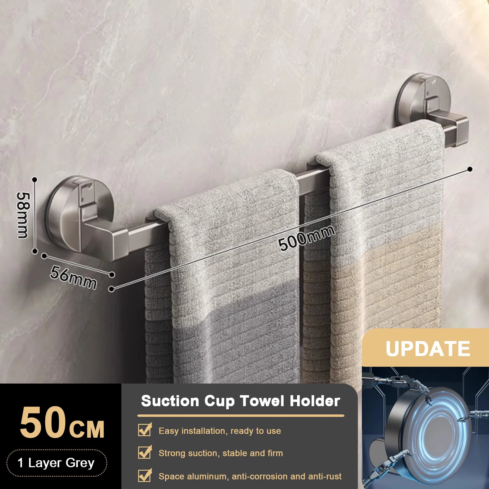 Suction Cup Double Towel Bar (No-Drill Wall Mount)