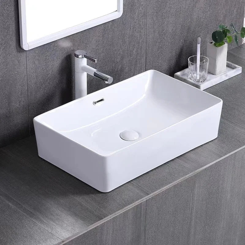 Square White Ceramic Countertop Basin – Multi-Size Vanity Sink