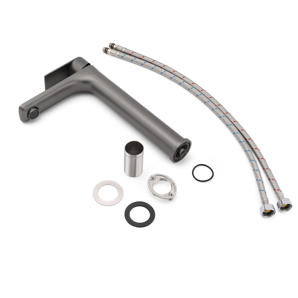 Gunmetal Grey Tall Basin Mixer Tap – Round Bathroom Faucet