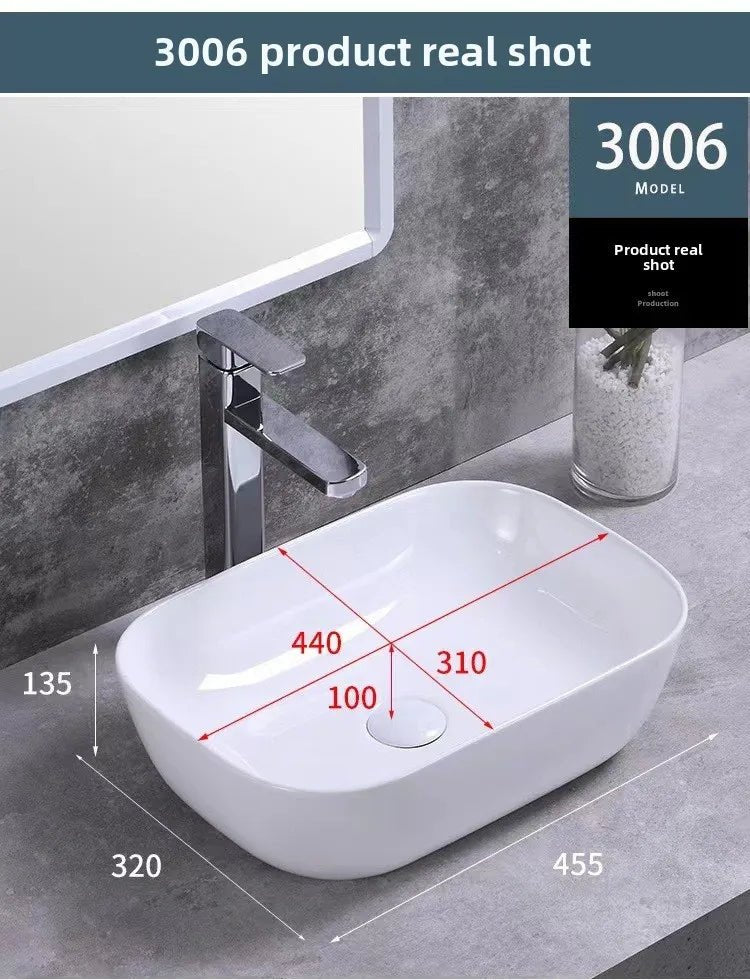 Square White Ceramic Countertop Basin – Multi-Size Vanity Sink