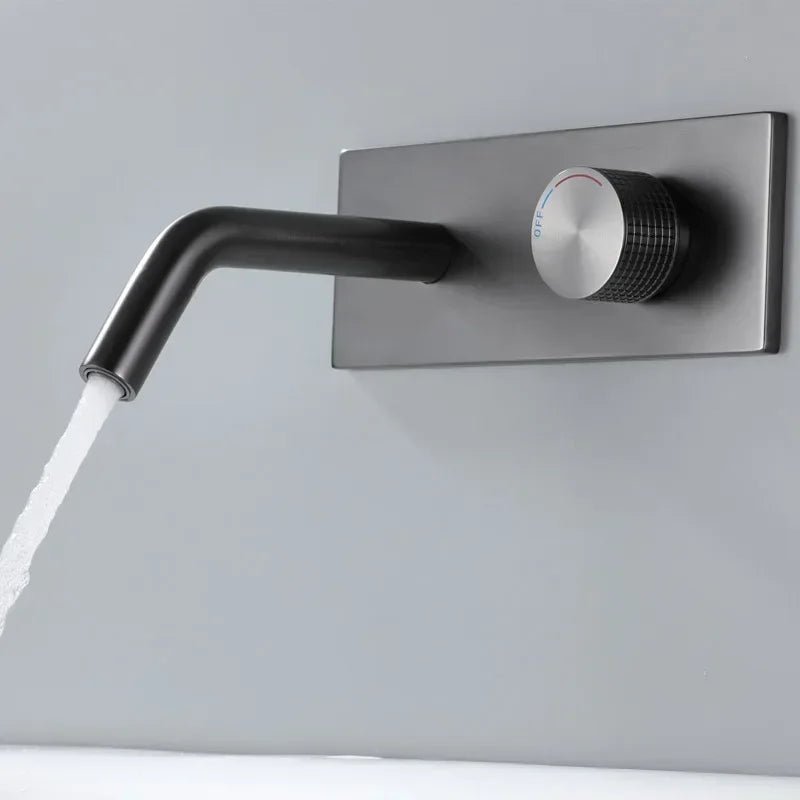 Gunmetal Wall-Mounted Basin Faucet – Single Handle Hot & Cold Mixer