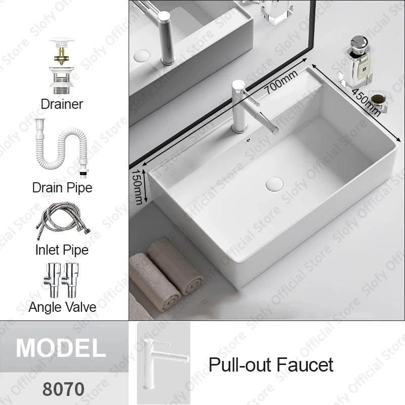 Modern White Ceramic Bathroom Basin – Luxury Multi-Size Artistic Sink