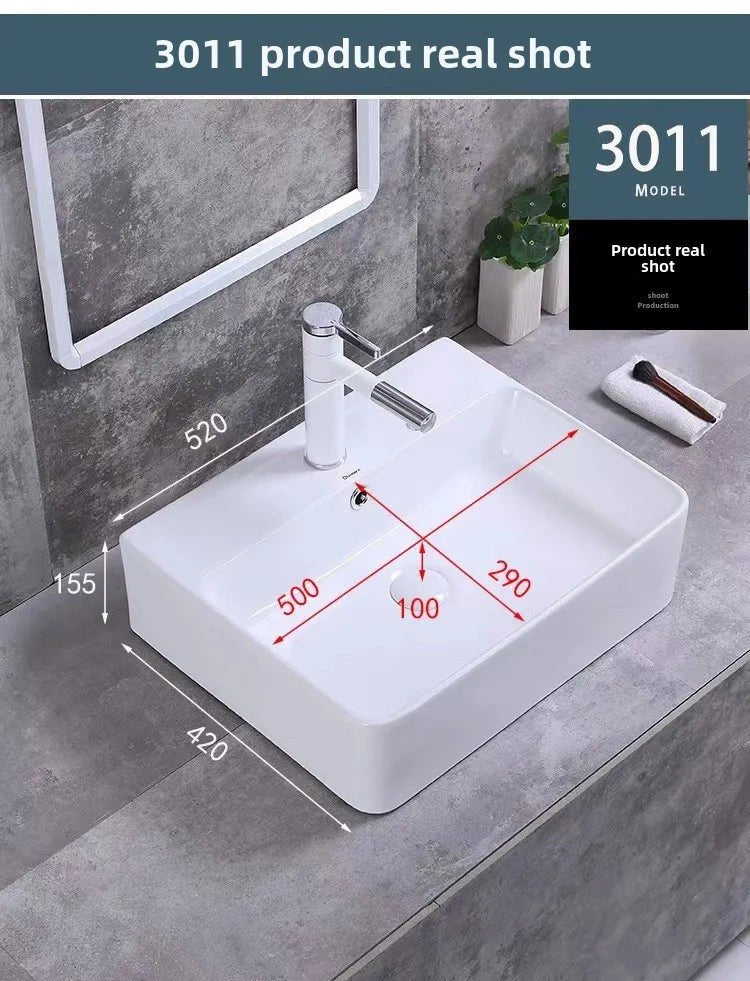 Square White Ceramic Countertop Basin – Multi-Size Vanity Sink