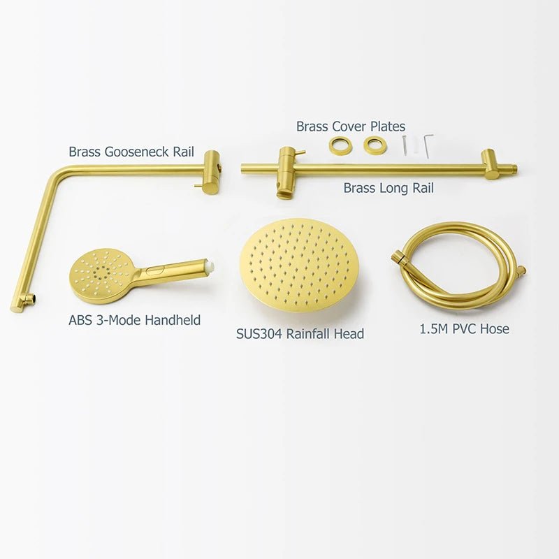 Brushed Gold Round Rain Shower Set with Sliding Rail
