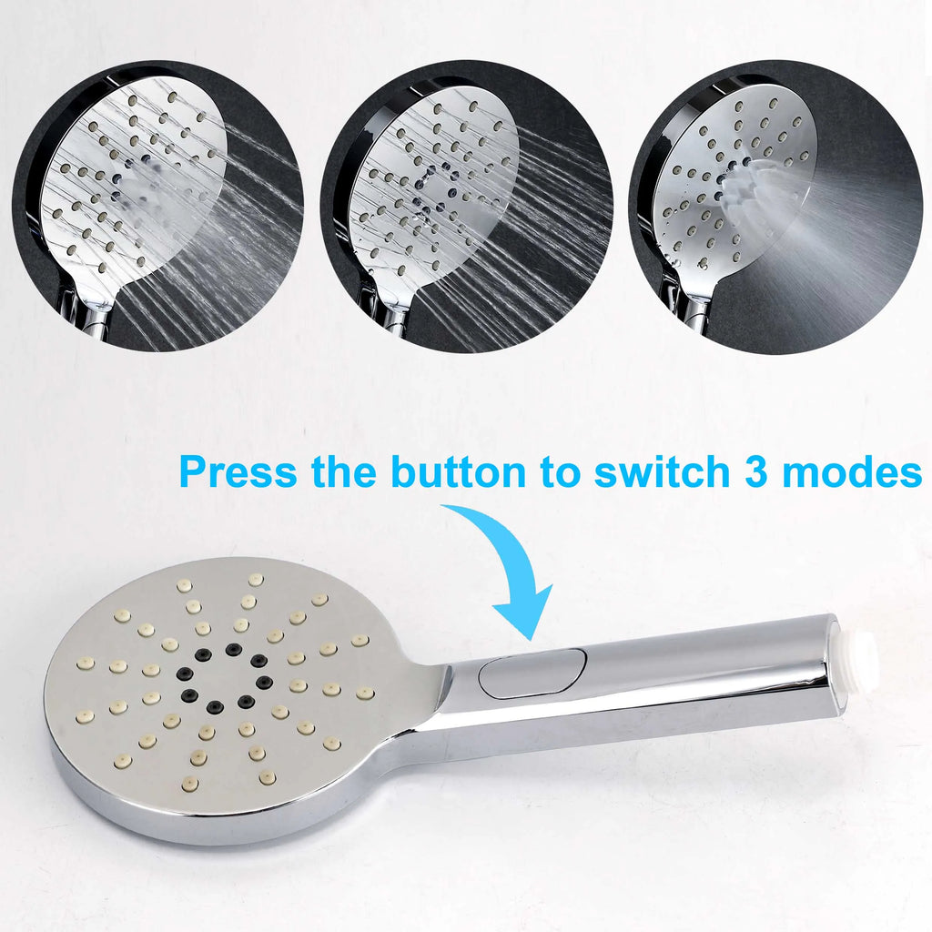 Chrome Round Rain Shower Set with Handheld and Sliding Rail