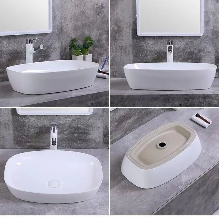 Square White Ceramic Countertop Basin – Multi-Size Vanity Sink