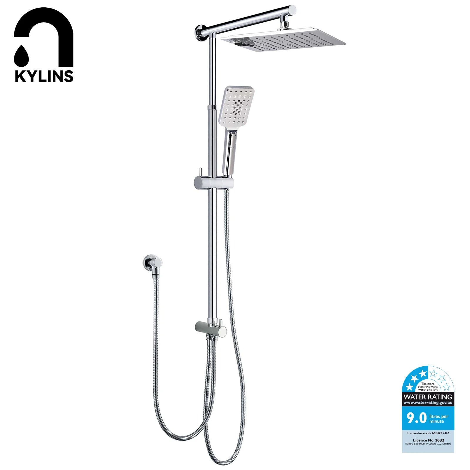 Square Rain Shower Set with 3-Mode Handheld and Sliding Rail