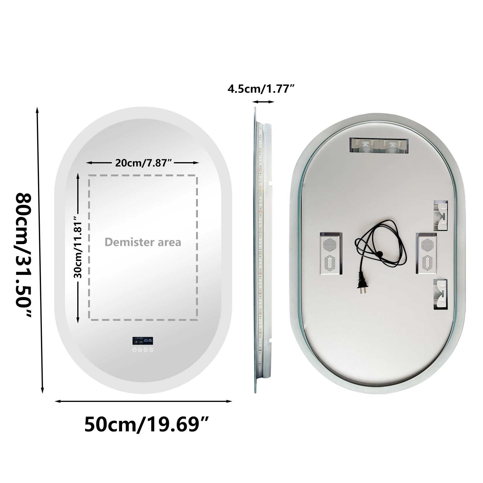 Oval LED Bathroom Mirror with Bluetooth & Digital Display – Smart Wall-Mounted (80/120cm)
