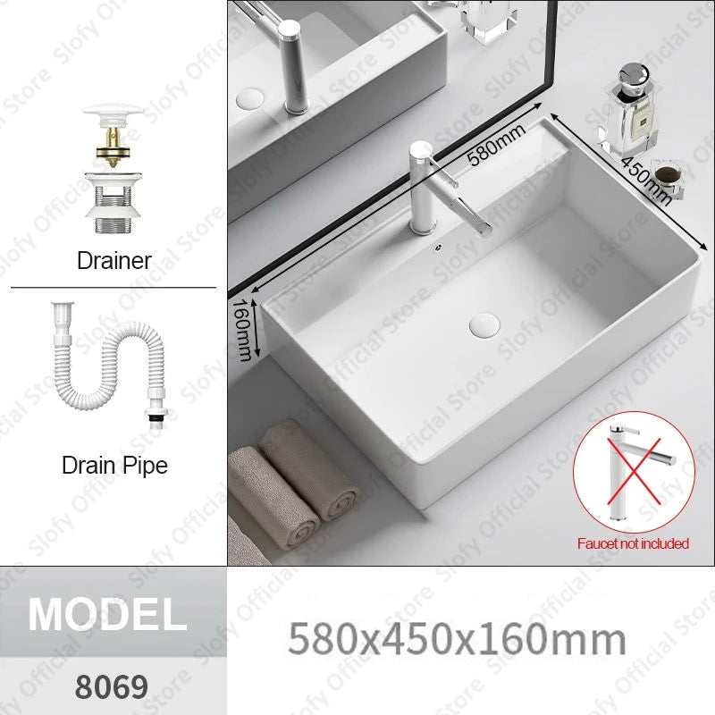 Modern White Ceramic Bathroom Basin – Luxury Multi-Size Artistic Sink