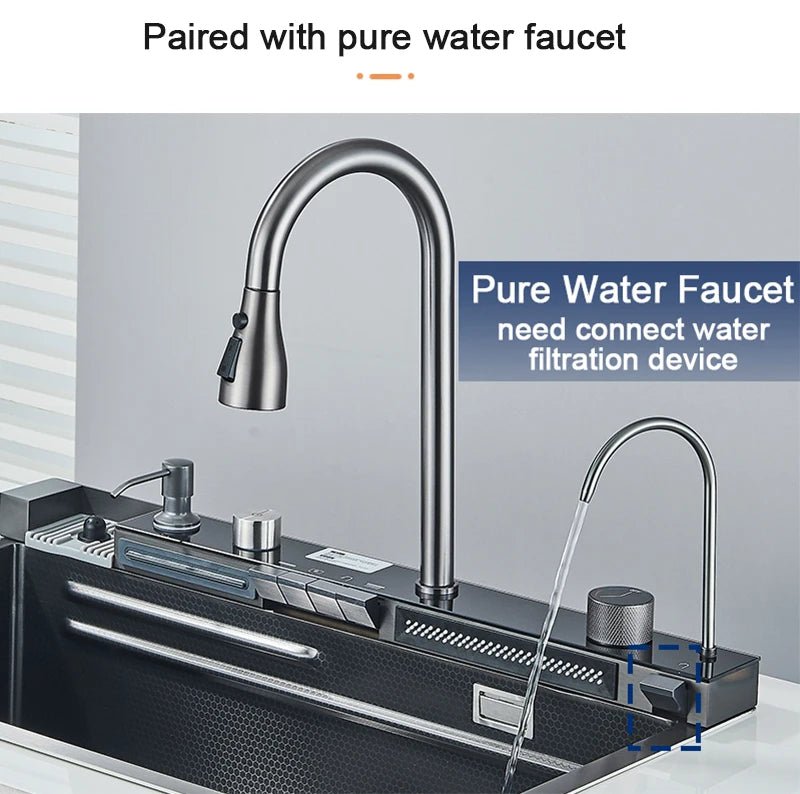 Stainless Steel Kitchen Sink with Faucet – Digital Display & 5-Function Waterfall System