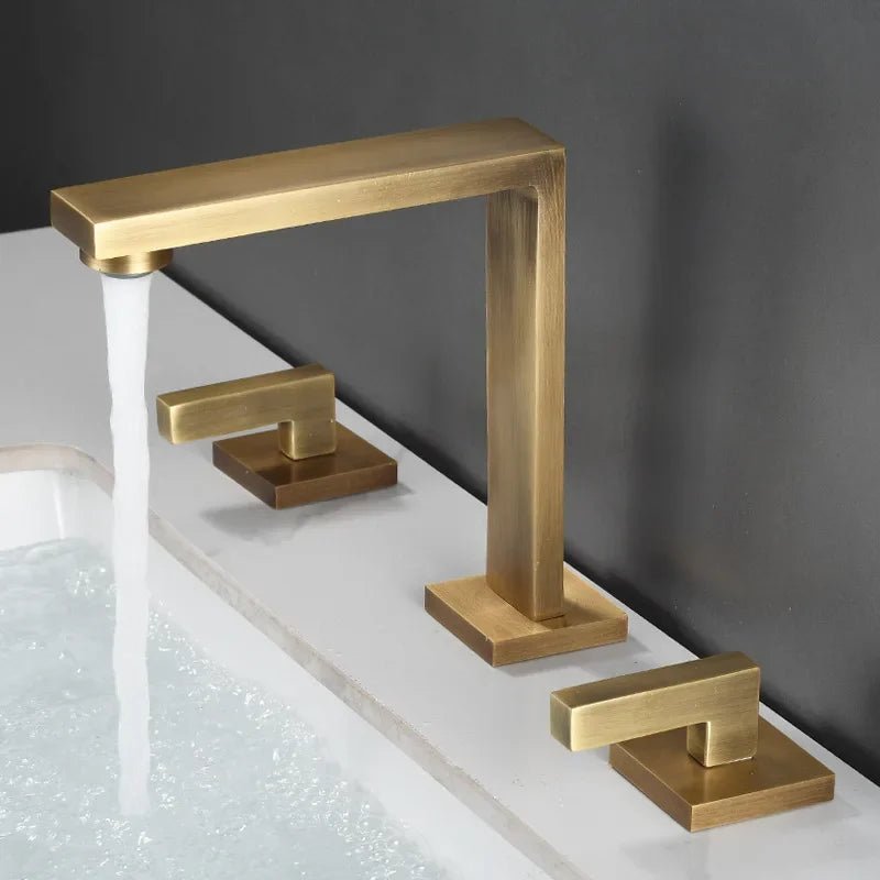 Brushed Gold Widespread Bathroom Faucet – 3-Hole, Dual Handle Mixer Tap