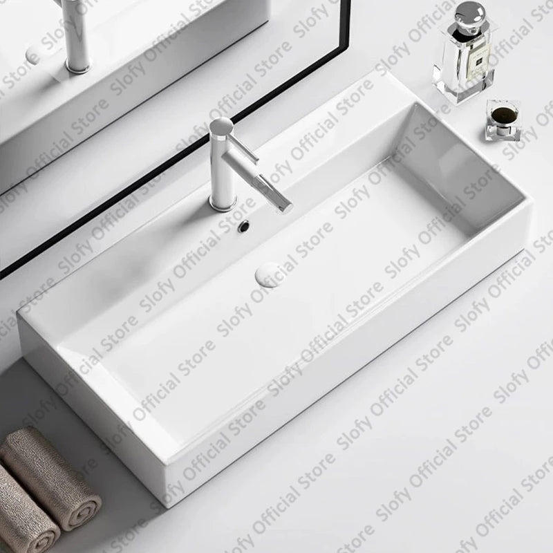 Modern White Ceramic Bathroom Basin – Luxury Multi-Size Artistic Sink