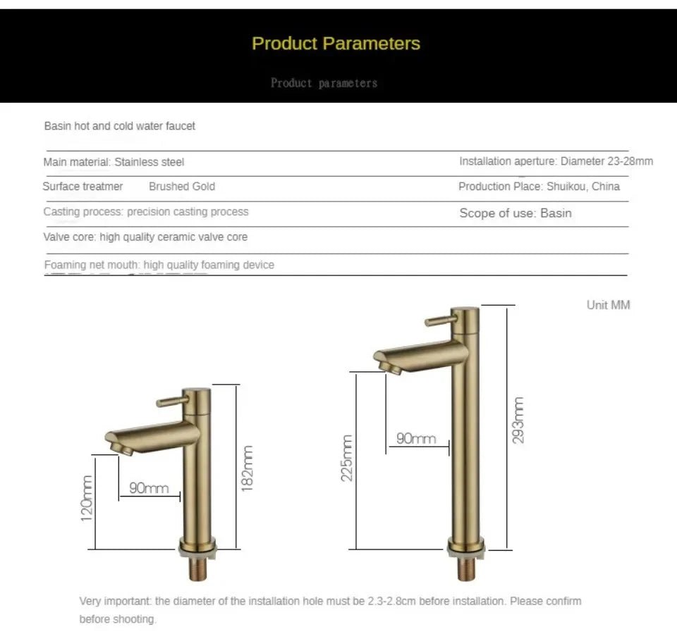 Brushed Gold Waterfall Basin Faucet – Single Cold Water Stainless Steel Tap