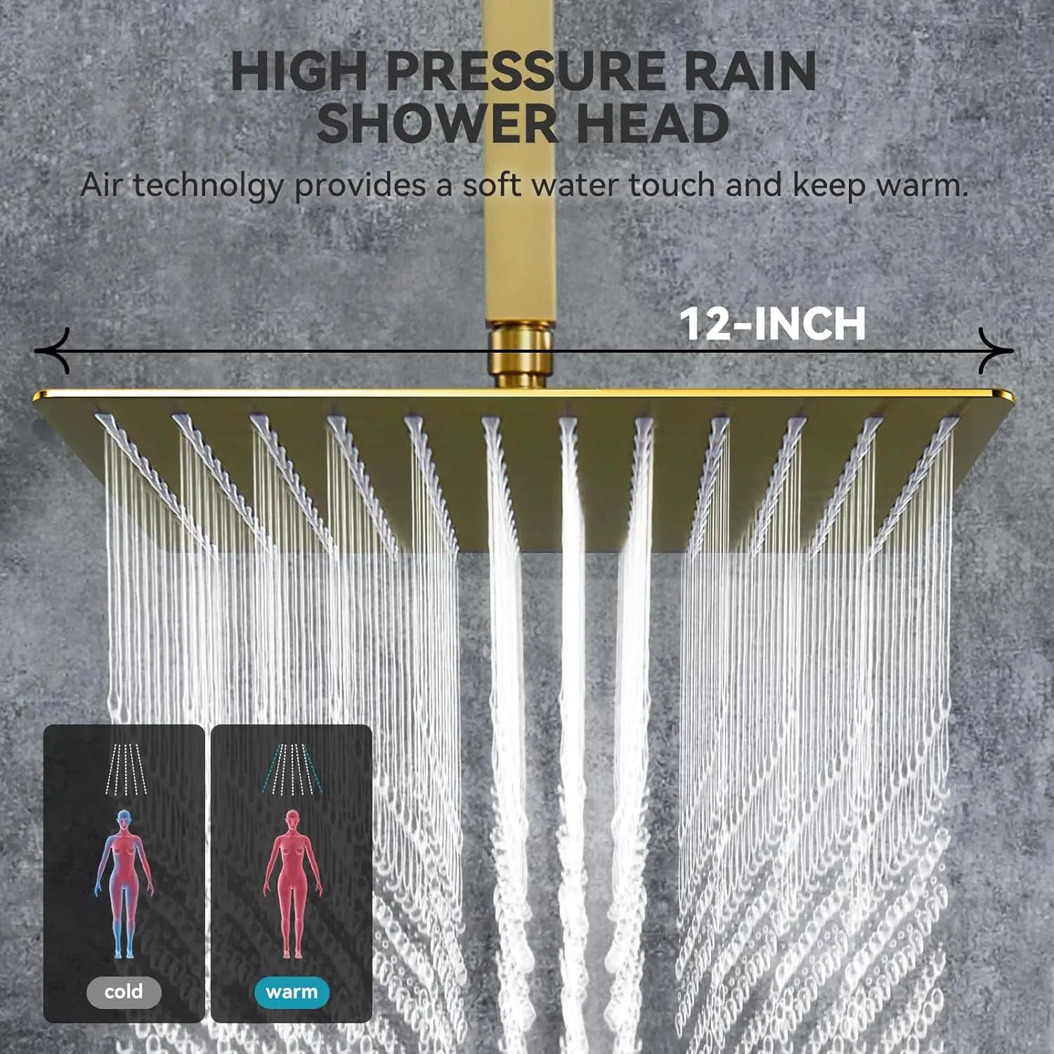 Brushed Gold Thermostatic Rain Shower System