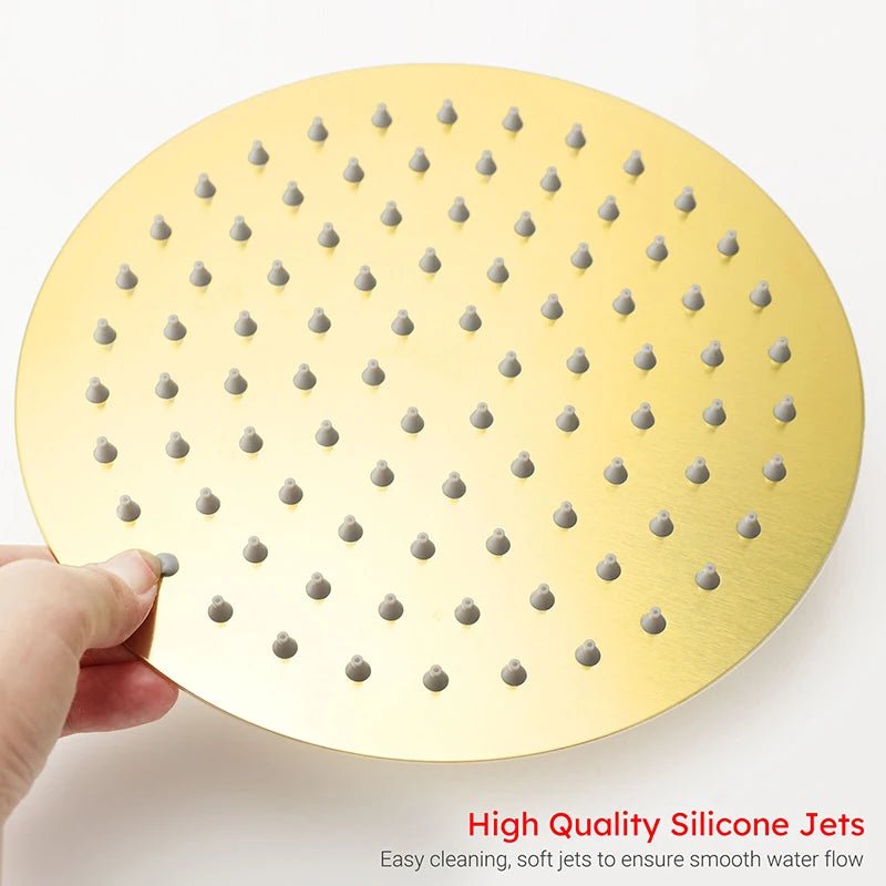 Brushed Gold Round Rain Shower Set with Sliding Rail