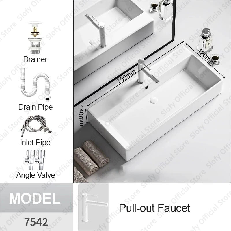 Modern White Ceramic Bathroom Basin – Luxury Multi-Size Artistic Sink