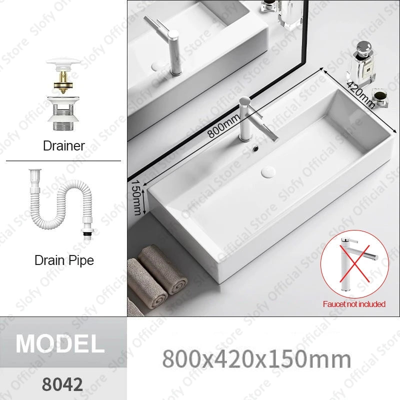 Modern White Ceramic Bathroom Basin – Luxury Multi-Size Artistic Sink