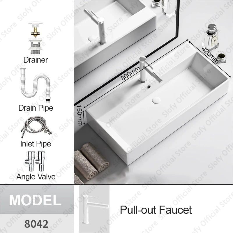 Modern White Ceramic Bathroom Basin – Luxury Multi-Size Artistic Sink