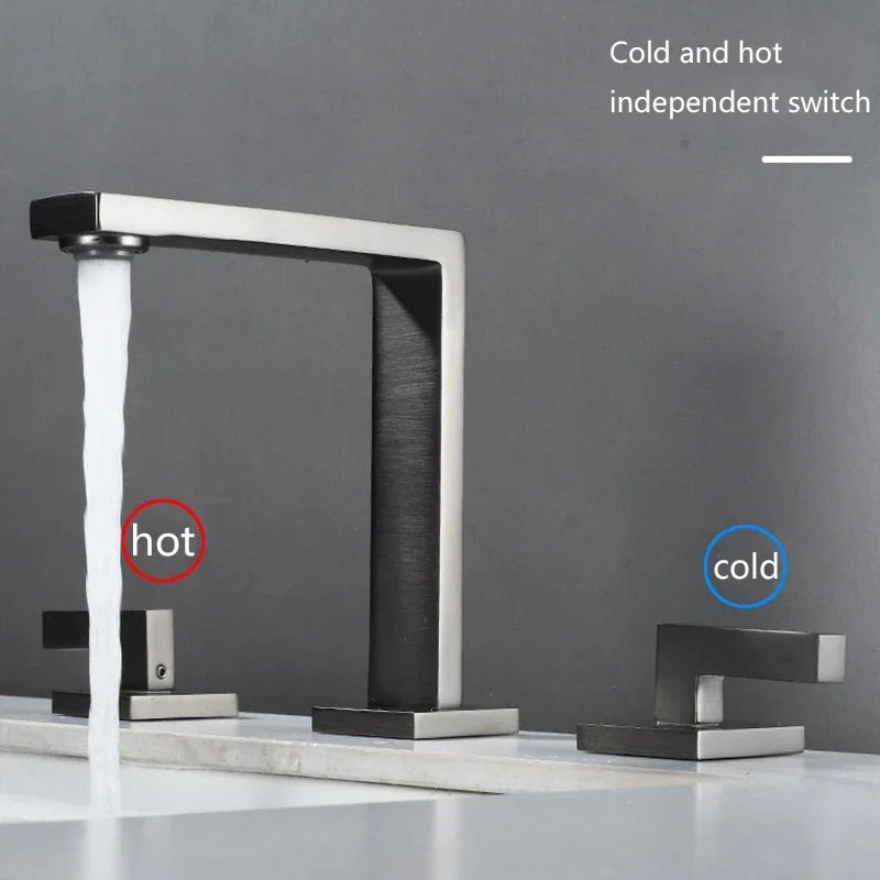 Brushed Gold Widespread Bathroom Faucet – 3-Hole, Dual Handle Mixer Tap