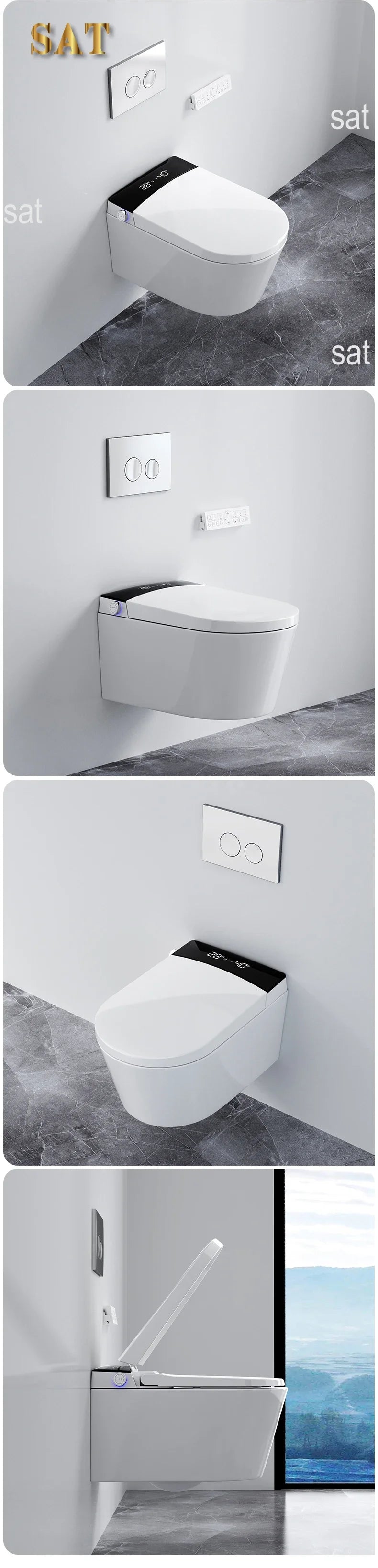 Wall-Mounted Intelligent Bidet Toilet with Concealed Tank