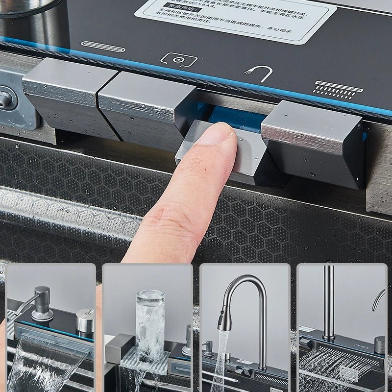 Stainless Steel Kitchen Sink with Faucet – Digital Display & 5-Function Waterfall System