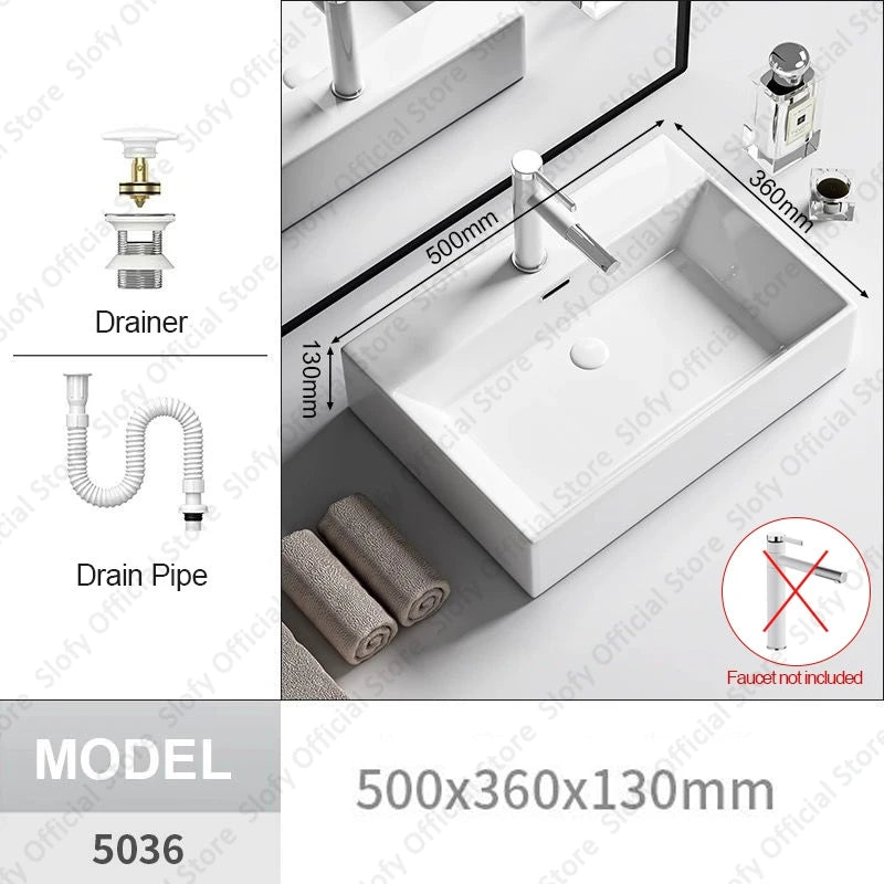 Modern White Ceramic Bathroom Basin – Luxury Multi-Size Artistic Sink