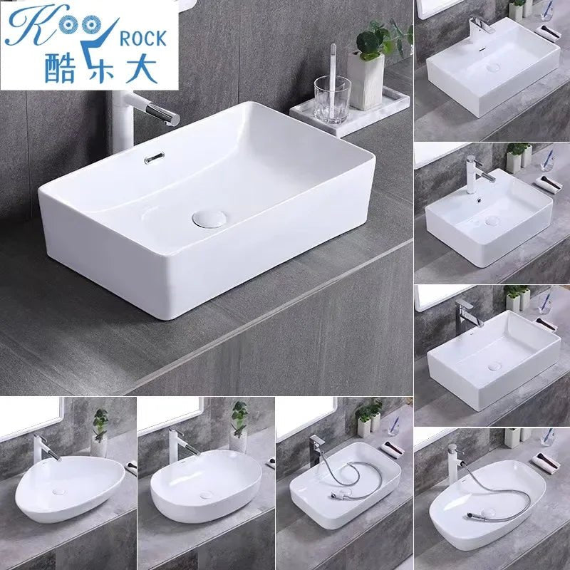 Square White Ceramic Countertop Basin – Multi-Size Vanity Sink
