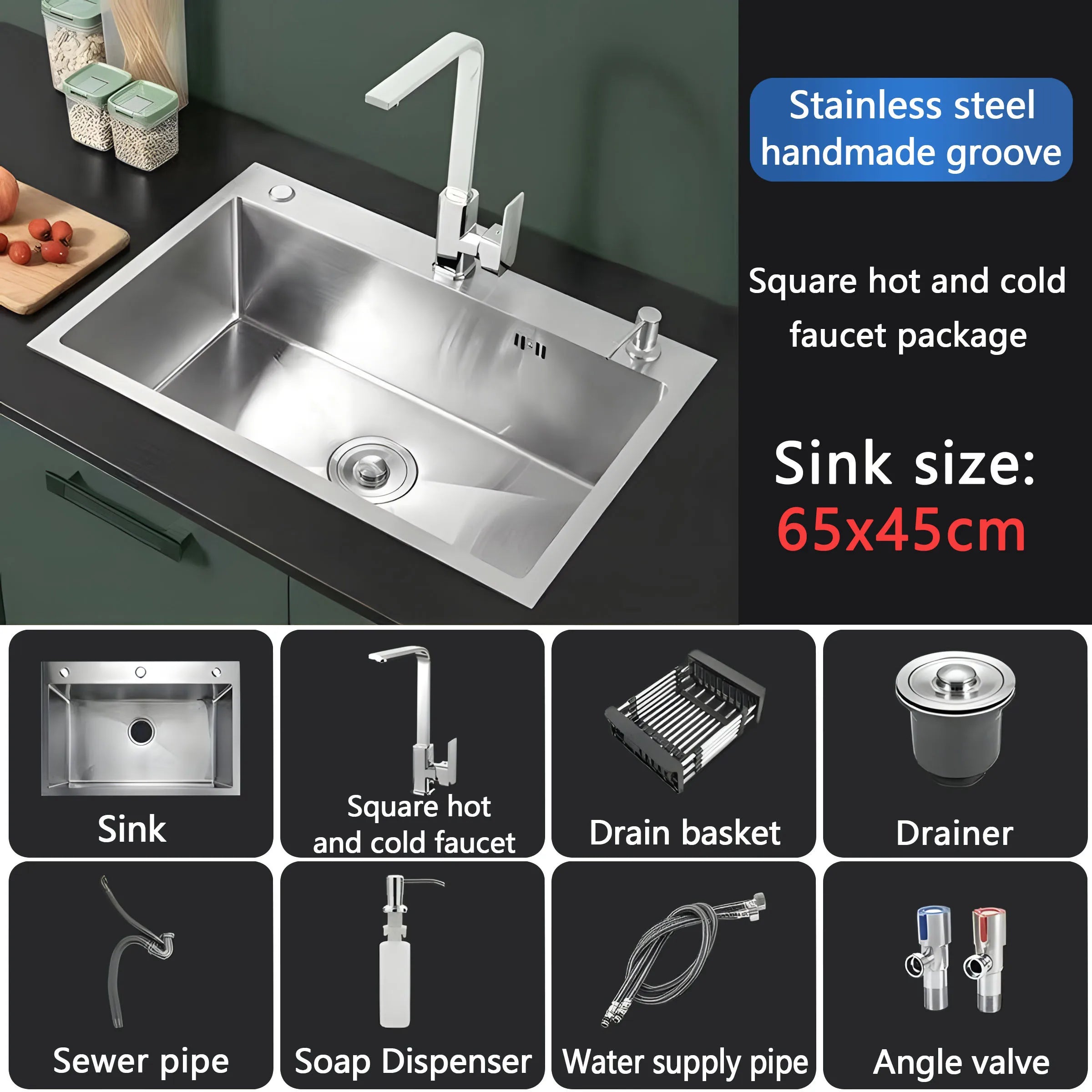Stainless Steel Farmhouse Kitchen Sink – Single Bowl with Faucet & Drain